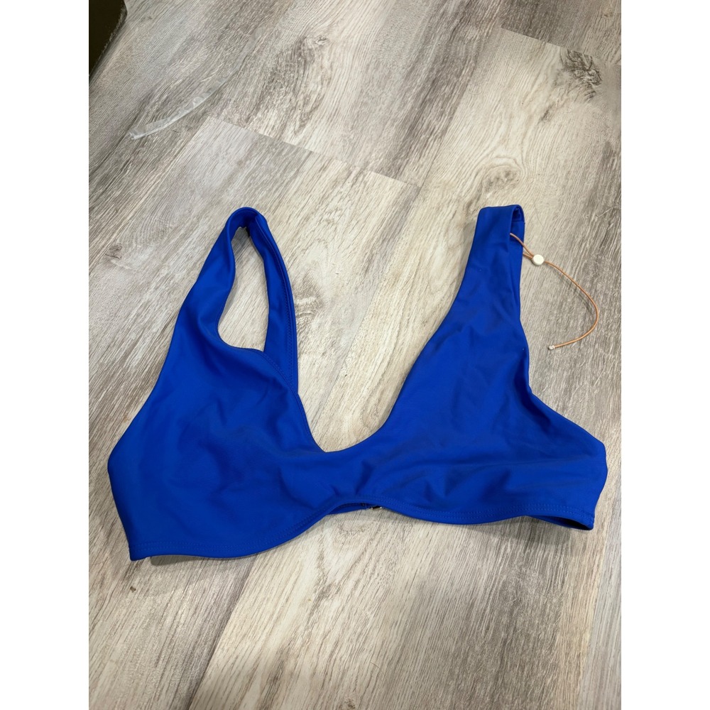 New Quince Italian Plunge Electric Blue Bikini Top Med Minimalist Resort Cruise